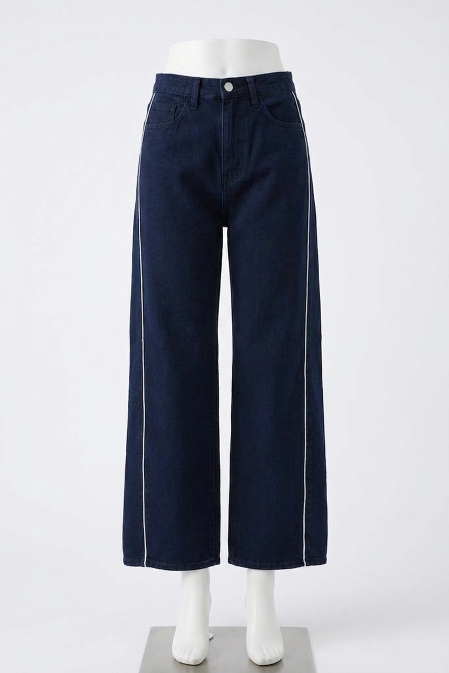NEW JUST BLACK DENIM twist seam barrel jeans in navy